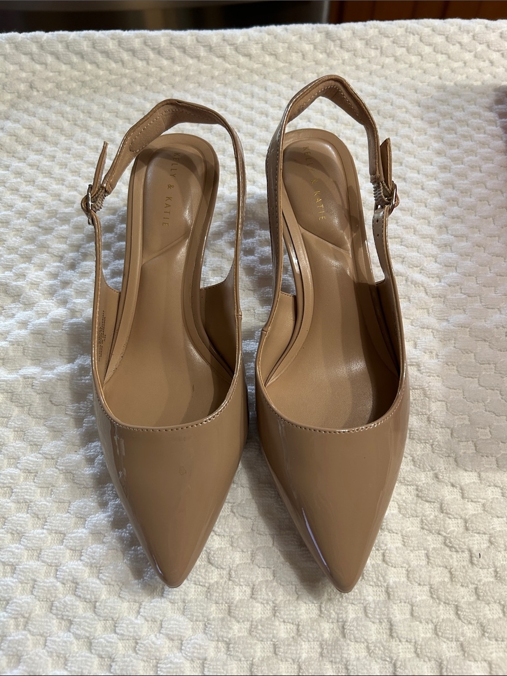 Nude Patent Slingback Pointed Toe Short Heels